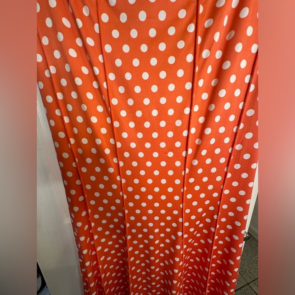 Orange with white polka dot sleeveless dress - Picture 4 of 4